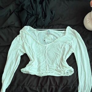 White Mesh Long Sleeve Crop Top